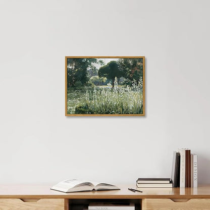 KBKBART Framed Canvas Wall Art, Vintage Meadow with Flowers Oil Painting, Classical Canvas Artwork Decor, Scenery Wall Art Prints for Bedroom Living Room, Bathroom Decor, Gallery, Gifts for Friends or Family (12"x16")