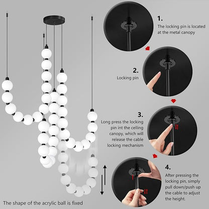Modern Chandeliers LED Dimmable Light Acrylic Balls Ceiling Pendant Lighting for Living Room Dining Room Bedroom Adjustable Hanging Lights 70 Watts, Balck Lamp