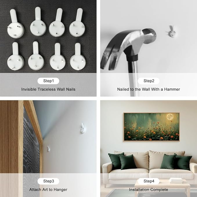 HOURIA Mystical Midnight Wildflower Framed Canvas Wall Art Set,Moonlit Orange Floral Wall Decor,Nature Inspired Landscape Artwork,Watercolor Art Prints for Living Room,Bedroom,Farmhouse- 20"×40"×1