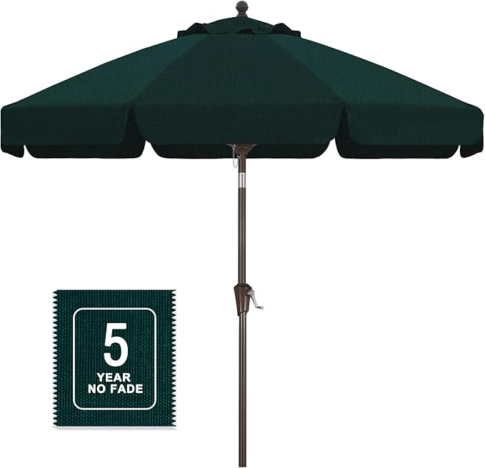 MASTERCANOPY 9ft Olefin Valance Patio Umbrella with Tilt Crank, 5-Year-Non-Fading Canopy & 8 Fiberglass Ribs for Deck, Patio, and Garden, Peacock Blue