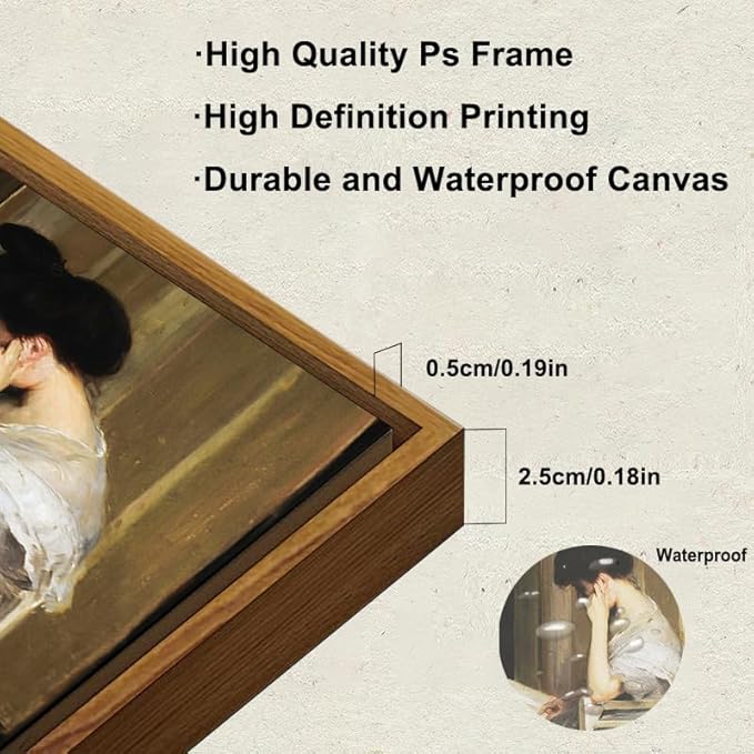 KBKBART Vintage Wall Art, Framed Canvas Art Mid-Century Lady Classical Women Painting, European Portrait for Bedroom Bathroom Decor (8"x10")