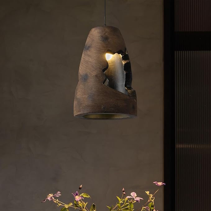 JAYMP Wabi Sabi Pendant Light for Dining Room Kitchen Island Hallway Farmhouse Hanging Lamp E26 Base Retroism Style Wine Bottle Shape Lighting Fixture (Antique Brown,A Shape, D35×H51cm)