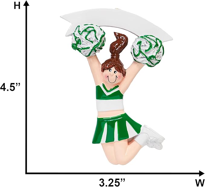 Personalized Cheerleader Christmas Ornament 2025 | Cheer Girl Dancer Cheerleading with Green Pompom Ornament for Christmas Tree | Pom Pom Dance Gift