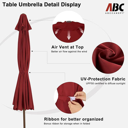 ABCCANOPY 7.5ft Scalloped Patio Umbrella, Outdoor Table Umbrella with Tilt and Crank, Fiberglass Ribs Deck Umbrella for Patio, Pool, Garden, Picnic (Burgundy)