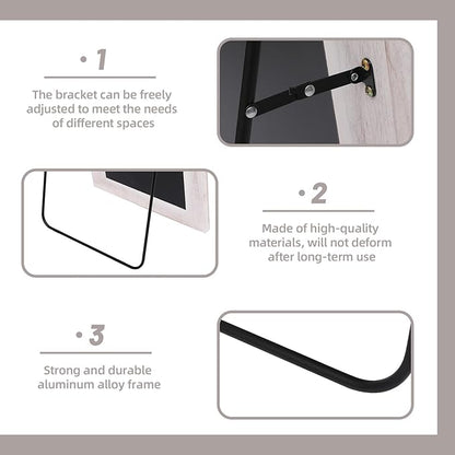 Arched Full Length Mirror with Solid Wood Frame, 65x22 Farmhouse Wall Mirror Full Length with Stand, Vertical Hanging, Leaning Standing for Bedroom, Living Room, Rustic White