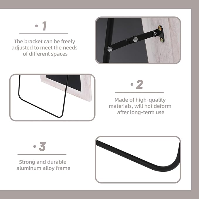 Arched Full Length Mirror with Solid Wood Frame, 71x32 Farmhouse Wall Mirror Full Length with Stand, Vertical Hanging, Leaning Standing for Bedroom, Living Room, Rustic White