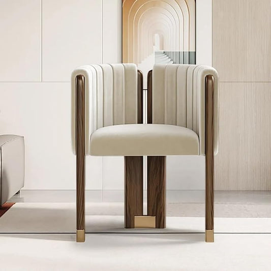 Velvet Fluted Accent Chair for Living Room with Wood Frame, High Resilience Foam, Elegant Modern Armchair (Beige)