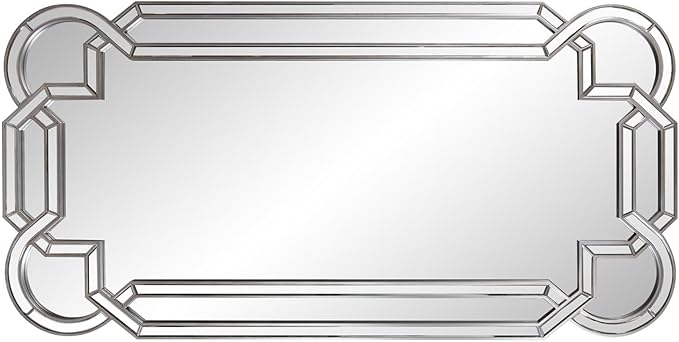 Howard Elliott Aleena Silver Oversized Full Length Mirror for Wall, Tall Rectangle Wall Hanging Mirrors with Arch Curves, Intersecting Lines & Beveled Glass for Bedroom & Living Room, 80 x 40 Inch
