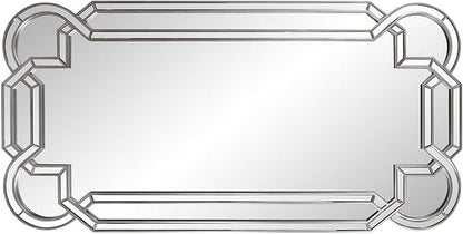 Howard Elliott Aleena Silver Oversized Full Length Mirror for Wall, Tall Rectangle Wall Hanging Mirrors with Arch Curves, Intersecting Lines & Beveled Glass for Bedroom & Living Room, 80 x 40 Inch