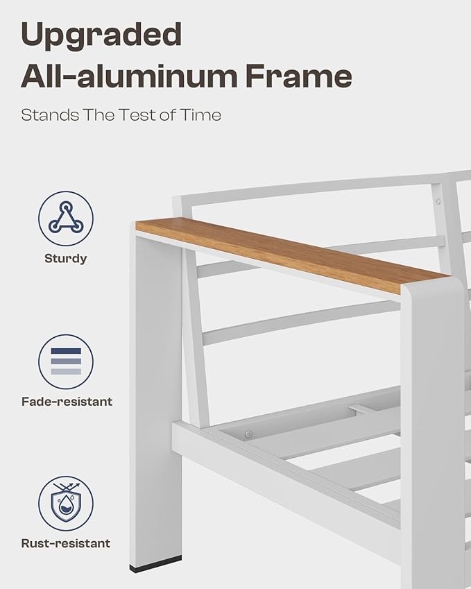 Aluminum Outdoor Patio Furniture, 3 Seats All-Weather Outdoor Patio Chair with Washable Thick Cushion, Patio Outdoor Chair for Porch, Balcony, Deck, Yard, White