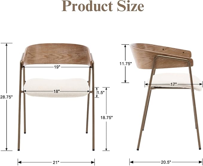 DUOMAY Modern Dining Chairs Set of 6, Linen Fabric Upholstered Curved Back Dining Room Chairs, Open Back Kitchen Chairs with Metal Legs for Kitchen Restaurant Living Dining Room, Brown