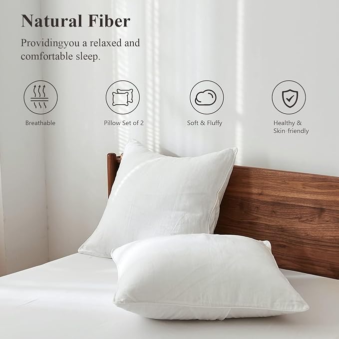 Simple&Opulence 100% Linen Euro Shams with White Trim Edges, 26"x26" Home Decorative Pillow Cover Set of 2, Basic Style Pillow Shams, White