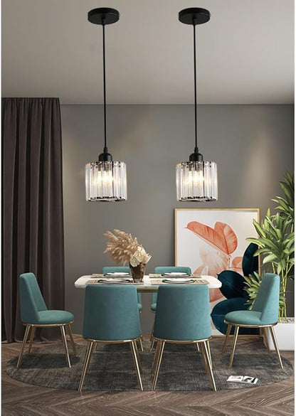 Crystal Pendant Lights Black 1 Light Cluster Ceiling,Modern Hanging Light Fixture for Kitchen Island,Adjustable Round Chandelier for Farmhouse,Dining Room,Foyer,Living Room with LED Bulb