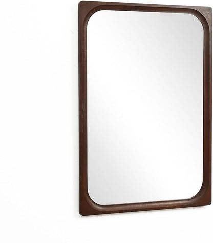 LuxenHome Rectangle Wall Mirror for Bathroom, 23.5"x35" Large Rubberwood Framed Wall Mounted Decorative Vanity Mirror for Living Room Bedroom Decor, Hanging Sculptures Accent for Entryway Home Decor