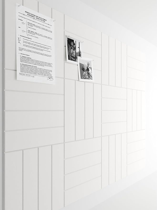 Bumusty Large Cork Board Alternative-47 x35 Felt Bulletin Board Tiles, with 30 Pushpins, 70 Adhesive Tabs, 12-Pack Slat Wall Paneling, Cork Boards for Office Push Pin Board Felt Board-Milky White