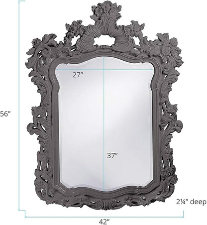 Howard Elliott Turner Large Ornate Mirror, Charcoal Gray Ornate Mirror Beveled Edges Rectangular Vanity Mirror with Baroque Scroll Pattern for Bedroom, Living Room, Bathroom & Entryway, 56 x 42 Inch