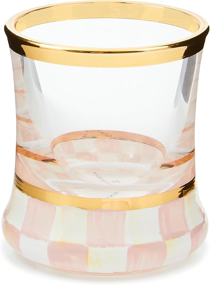 MACKENZIE-CHILDS Shot Glass, Cute Shot Glass for Drinking or Decor, 2 Ounces, Pink-and-White Rosy Check