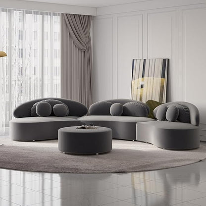 homary Modern 7 Seat Sectional Sofa Curved Modular Beige Velvet Upholstered with Ottoman (Deep Gray, 145.7" L x 31.5" W x 30.7" H)