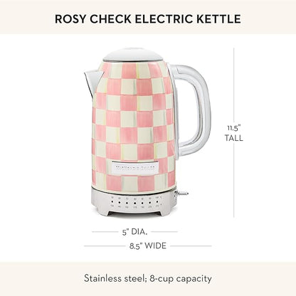 MACKENZIE-CHILDS Electric Kettle, Stainless-Steel Appliances Kettle, Pink-and-White Rosy Check