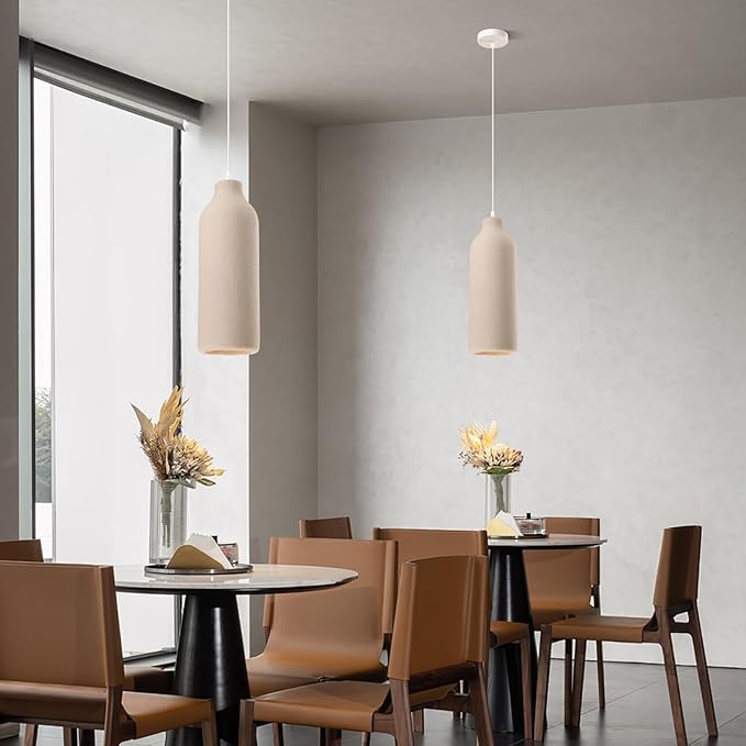 JAYMP Wabi Sabi Pendant Light for Dining Room Kitchen Island Light Hallway Restaurant Hanging Lamp E26 Base Japanese Style Wine Bottle Shape Lighting Fixture, 1 Pack (Light Brown,B Shape, D18×H50cm)