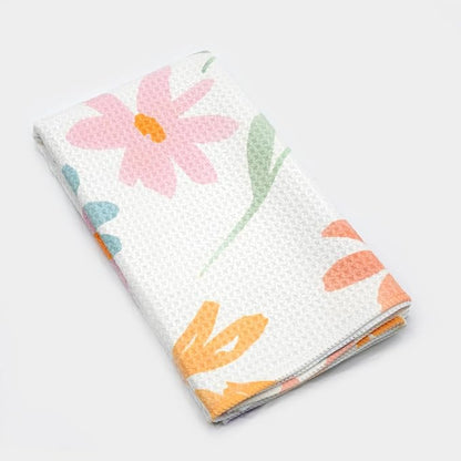 Eunzel Kitchen Tea Towel Quick Dry Microfiber Dish Towels with Hanging Loop, Rainbow Flower