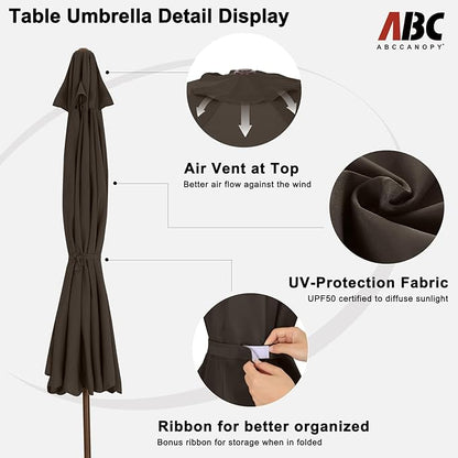 ABCCANOPY 9ft Scalloped Patio Umbrella, Outdoor Table Umbrella with Tilt and Crank, Fiberglass Ribs Deck Umbrella for Patio, Pool, Garden, Picnic (Brown)