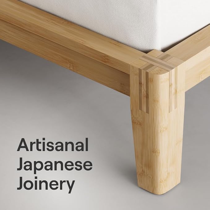 Nectar Bamboo Platform Bed Frame & Headboard - Natural - Full - Floating Center Support Legs - 12” Height - Easy Tool Free Set Up - Contemporary - Sturdy Wooden Support Slats - Holds Up To 800 Pounds