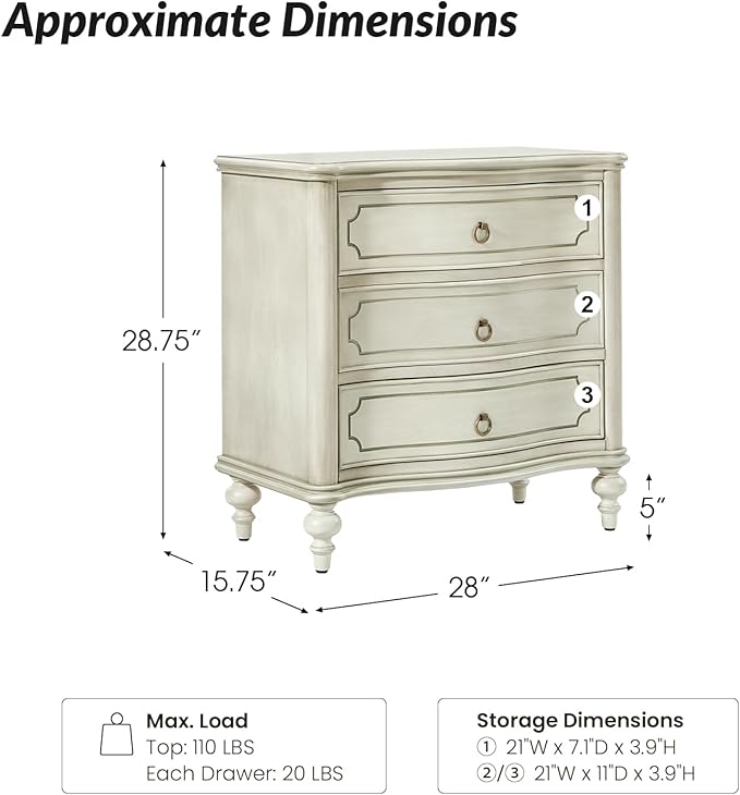 HULALA HOME Wood Nightstand with Charging Station, 3 Drawer Traditional Nightstands, End Table with Solid Wood Legs for Bedroom, USB Ports & Three-Prong Plugs, White