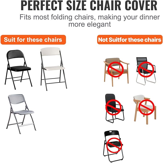 VEVOR Stretch Spandex Folding Chair Covers, Universal Fitted Chair Cover, Removable Washable Protective Slipcovers, for Wedding, Holiday, Banquet, Party, Celebration, Dining (50PCS Black)