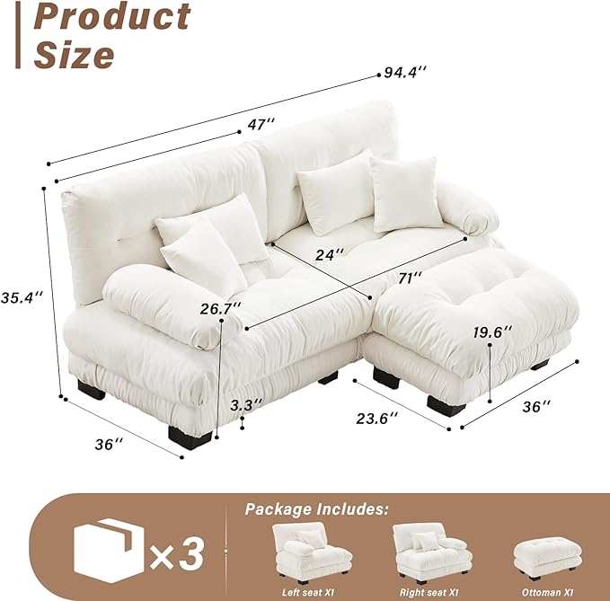 SoarFlash L Shaped Couches for Living Room, Small Sectional Sofa Set with Reversible Chaise, Modern Designed Sleeper Sofas and Modular Couch Function, Suitable for Small Spaces in Apartment, White