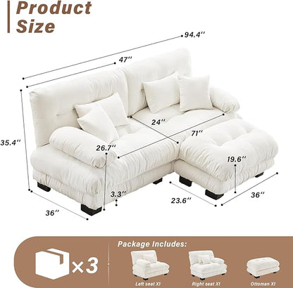 SoarFlash L Shaped Couches for Living Room, Small Sectional Sofa Set with Reversible Chaise, Modern Designed Sleeper Sofas and Modular Couch Function, Suitable for Small Spaces in Apartment, White