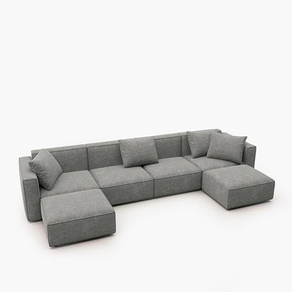 Acanva Luxury Modular Sectional Couch with Moveable Ottoman and Chaise, Modern Minimalist Style Sofa for Living Room, Apartments, U-Shape, Chenille Grey