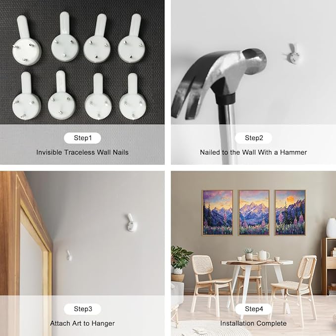 HOURIA Purple Sunset Mountain Landscape Framed Canvas Wall Art Set,Nature Pine Tree Wildflowers Wall Decor,Golden Sunlight Wall Painting,Modern Field Art Prints for Living Room, Bedroom-24 x36 x3