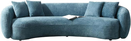 KEIKI 103" Boucle Half Moon Curved Sectional Sofa with 4 Throw Pillows, Modern 5-Seater Teddy Fleece Leisure Couch with Curved Backrest, Easy Assembly, for Apartment, Living Room, Bedroom, Blue
