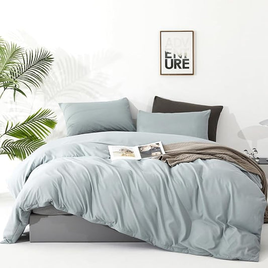 CLOTHKNOW Dusty Blue King Size Comforter Set Blue Bedding Comforter Sets Soft Women Men Comforter Haze Blue Comforter with 2 x Pillow Cases