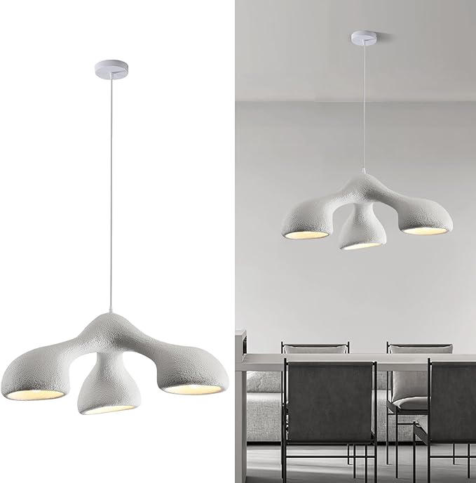 JAYMP 3-Lights Pendant Light Fixture for Dining Room Kitchen Island Restaurant E26 Base Mid Century Modern Hanging Lamp 1 Pack (Matte White,E Shape, 72cm/28.3in)