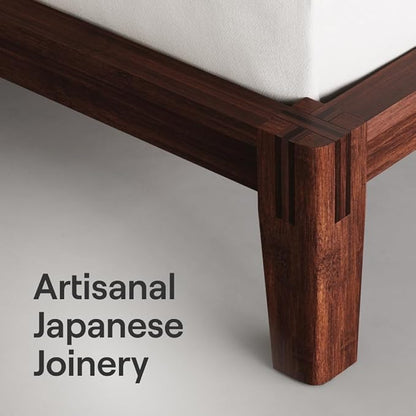 Nectar Bamboo Platform Bed Frame & Upholstered Headboard - Twin XL - Walnut/Slate - Floating Center Support Legs -12” Height - Easy Tool Free Set Up - Sturdy Wooden Support Slats - Holds Up To 500 lbs