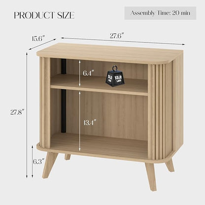 Fluted Sideboard Buffet Cabinet with Storage, 27” Curvy Edge Accent Storage Cabinet with Sliding Doors & Shelves, Modern Sideboard Credenza Console for Kitchen, Living Room, Entryway, Oslo