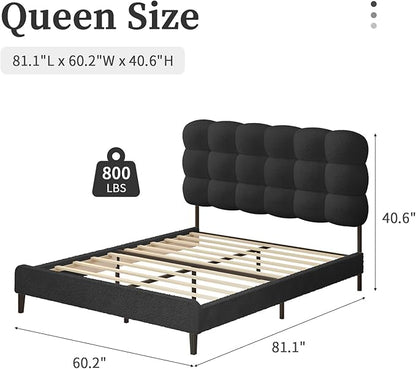 BarnFurin Queen Bed Frame, Platform Bed with Soft Teddy Boucle Upholstered Headboard, Two Bed Forms Design, Wooden Slats Support, No Boxing Spring Needed, Easy Assembly, Black