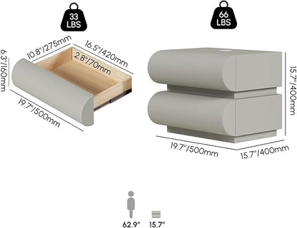 homary Smart Nightstand Modern White Leather Nightstands with Wireless Charger Bedside Table with 3 Drawers for Bedrooms Living Rooms Offices 19.7" W x 16.1" D x 23.6" H (Light Gray 3 Drawers)