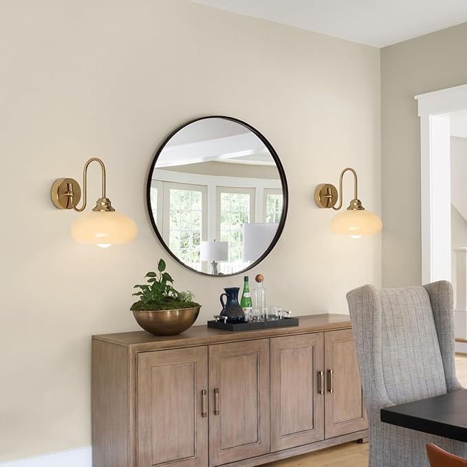 KCO Lighting Brass Gold Wall Sconces Set of 2 Mid Century Glass Wall Sconces Set of Two Modern Globe Wall Light Round Wall Light Bedroom Fixtures 2 Pack