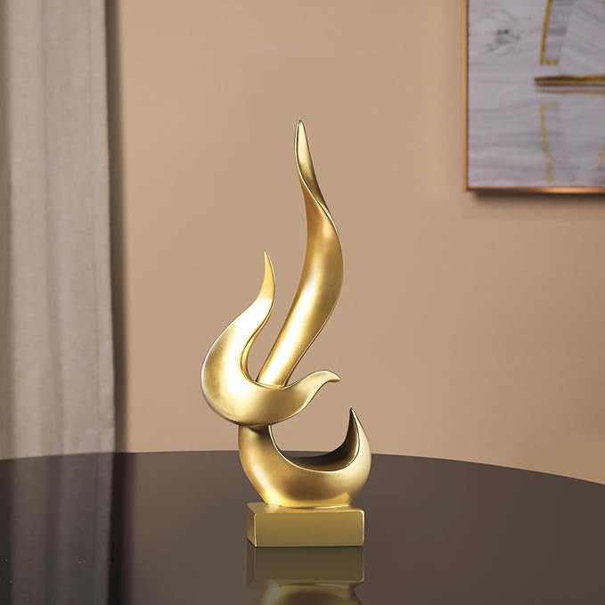 15" Fire Sculpture - Decorative Objects for Living Room, Dining Room - Gold Modern Abstract Art Decor, Resin Craft for Home Decor & Gifts
