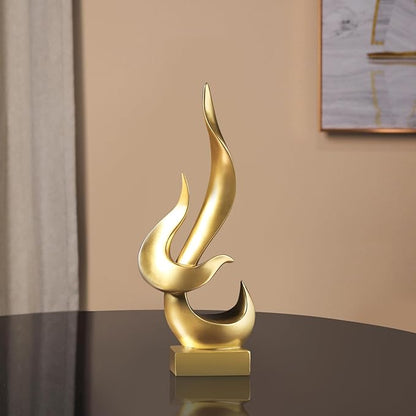 15" Fire Sculpture - Decorative Objects for Living Room, Dining Room - Gold Modern Abstract Art Decor, Resin Craft for Home Decor & Gifts