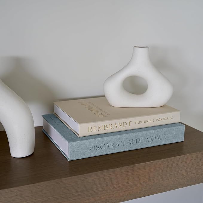 Beautiful Decorative Books - Set of 2 Linen Boxes Enhance Your Table, Bookshelf or Mantel Decor - Stylish Fake/Faux Books for Modern Home Decoration, Photo Storage and as a Keepsake Box