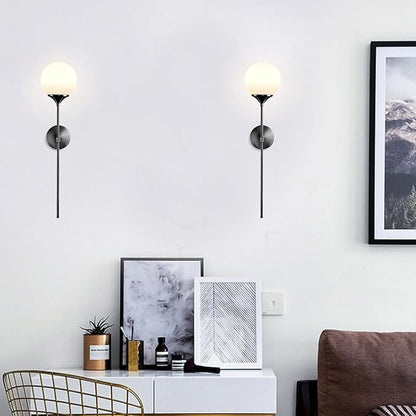 KCO Lighting Mid Century Modern Bathroom Wall Light Minimalist Black Slim Wall Sconces Milk Glass Globe Wall Sconce Industrial Wall Mounted Lamp Long Wall sconces Indoor