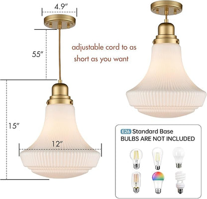 CLAXY Modern Gold Pendant Light Over Kitchen Island with Milky White Glass Shade Adjustable Hanging Pendant Lighting for Kitchen Dining Room Bedroom Restaurant