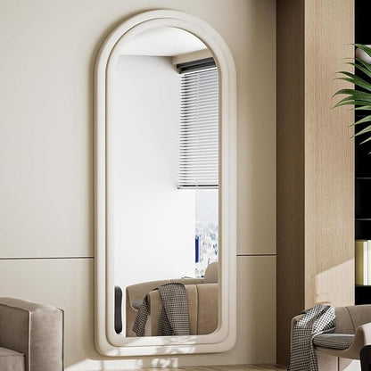 Koonmi 71"x32" Arched Mirror Full Length, Full Body Freely Standing Mirror, Flannel Floor Mirror with Stand for Bedroom, Living Room, Hanging or Against The Wall, White