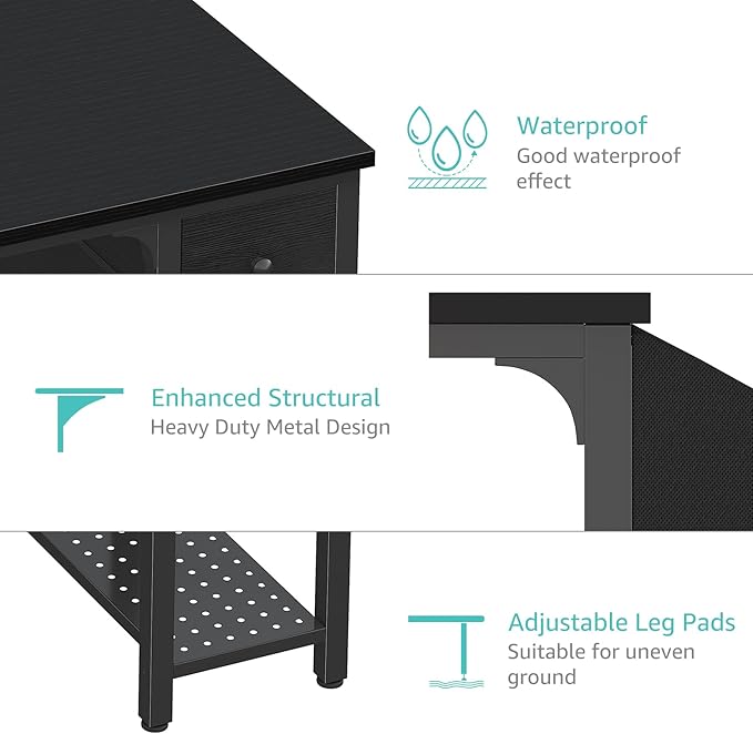Lufeiya Gaming Desk with Fabric Drawers, 47 Inch Computer Desk for Home Office, Modern Simple Study Writing Table PC Desks for Bedroom, Black