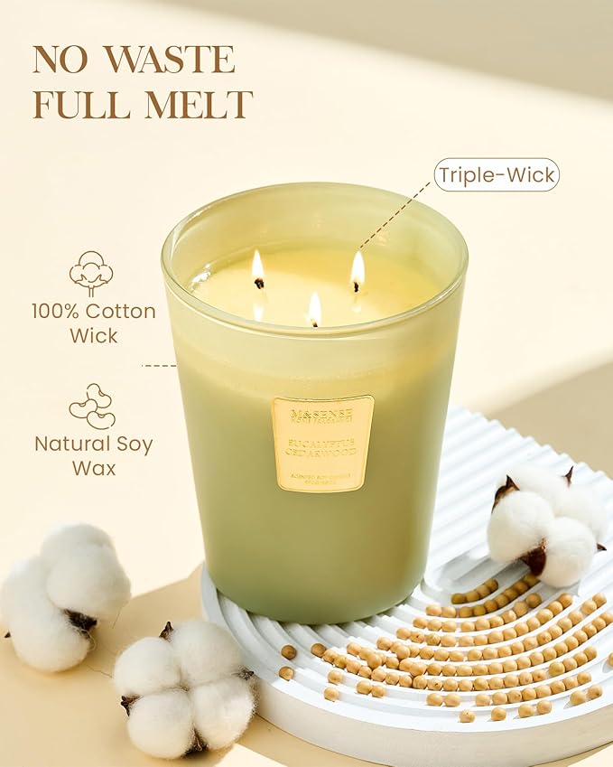 M&SENSE Eucalyptus & Cedarwood Scented Candle, 3 Wick 35oz Natural Soy Wax, Green Candles Gift for Fall Winter Home Scented, 150 Hours Long Lasting Slow Burning