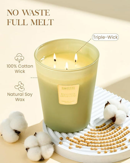 M&SENSE Eucalyptus & Cedarwood Scented Candle, 3 Wick 35oz Natural Soy Wax, Green Candles Gift for Fall Winter Home Scented, 150 Hours Long Lasting Slow Burning